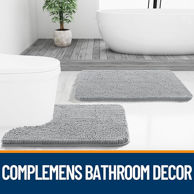 OLANLY Large Bathroom Rugs 40x32, Extra Soft Absorbent Chenille Bath Rugs, Rubber Backing Quick Dry, Machine Washable Bath Mats for Bathroom Floor, Tub and Shower, Home Decor Accessories, Light Grey