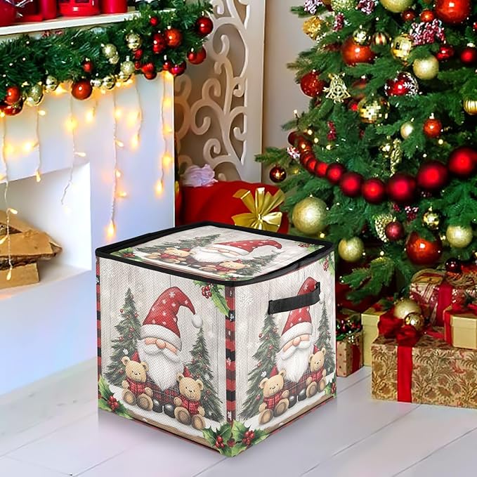 Gnomes Christmas Ornament Storage Basket Box Let it Snow Winter Xmas Holiday Storage Container Cube with Adjustable Dividers for 64 Holiday Ornaments or Decorations Keeps Clean and Dry for Next Season