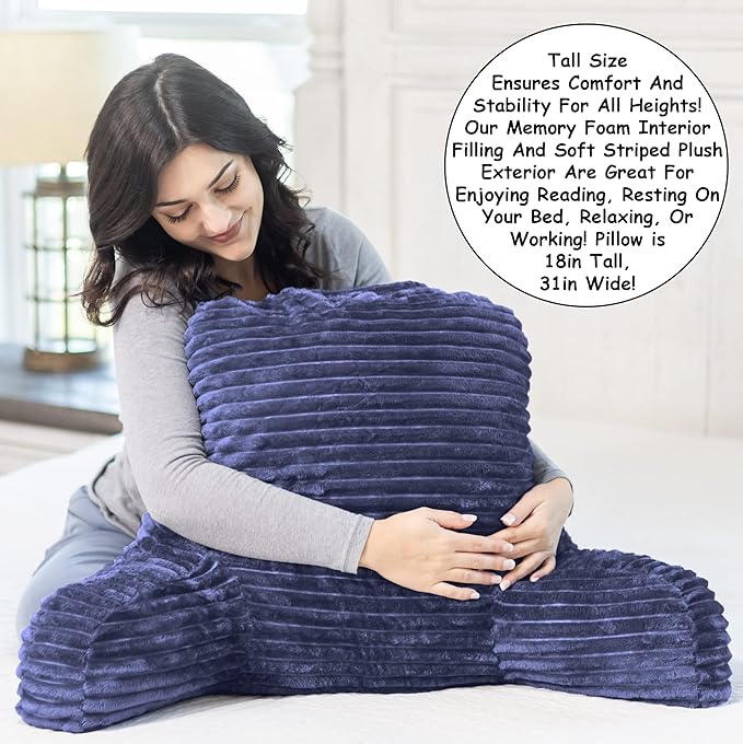 Homie Reading Pillow with Reading Light and Wrist Support, Has Arm Rests, and Back Support for Bed Rest, Lounging, Reading, Working on Laptop, Watching TV (Blue)