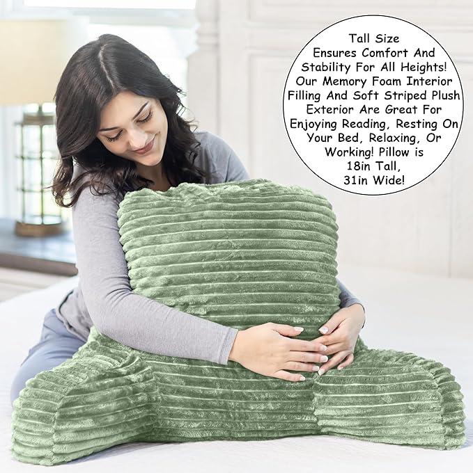 Homie Reading Pillow with Reading Light and Wrist Support, Has Arm Rests, and Back Support for Bed Rest, Lounging, Reading, Working on Laptop, Watching TV (Green)