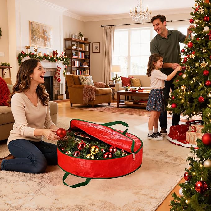 DeckTheHalls Christmas Wreath Storage Container, 2-PACK Waterproof Christmas Storage with Secure Zipper, Reinforced Carry Handles, Year-Round Protection for Christmas Garland & Holiday Decor (36 Inch)