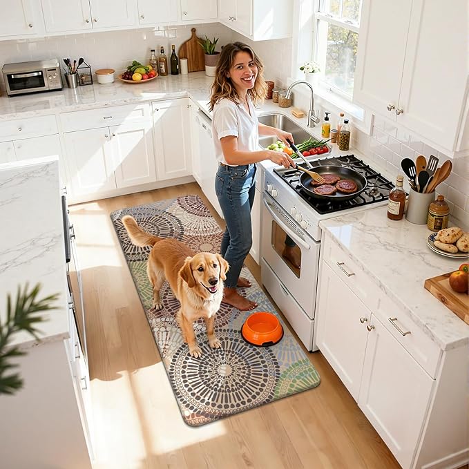 HEBE Anti Fatigue Kitchen Rugs Sets of 2, Non Slip Kitchen Mats for Floor, Waterproof Cushioned Comfort Standing Carpet for Kitchen Sink, Home Office, Laundry Room