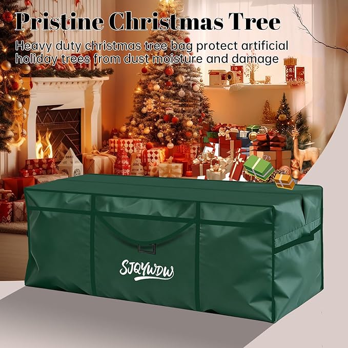 Christmas Tree Storage Bag, 7.5 Ft Christmas Tree Bag, Reusable Heavy Duty 600D Oxford Cloth, Built-in Double Mesh Bags, Double Zippers for Large Artificial Christmas Tree(50×16×20in, Green)