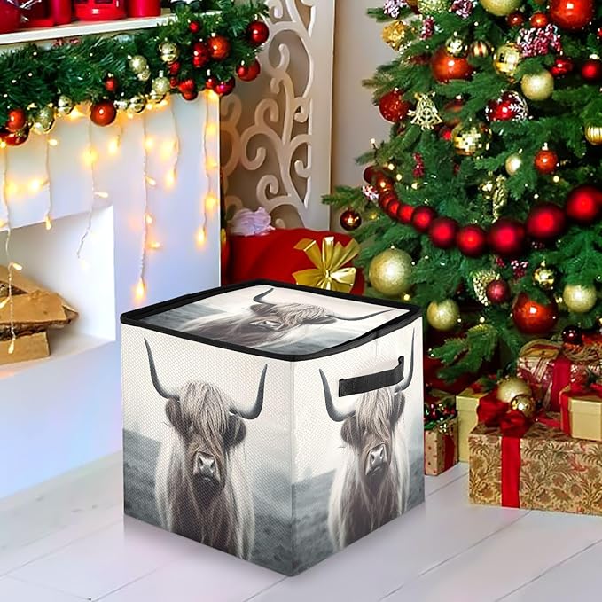 Kigai Highland Cow Christmas Ornament Storage Box with Zipper & Adjustable Dividers Holiday Ornament Organizer Xmas Storage Container, 64 Balls