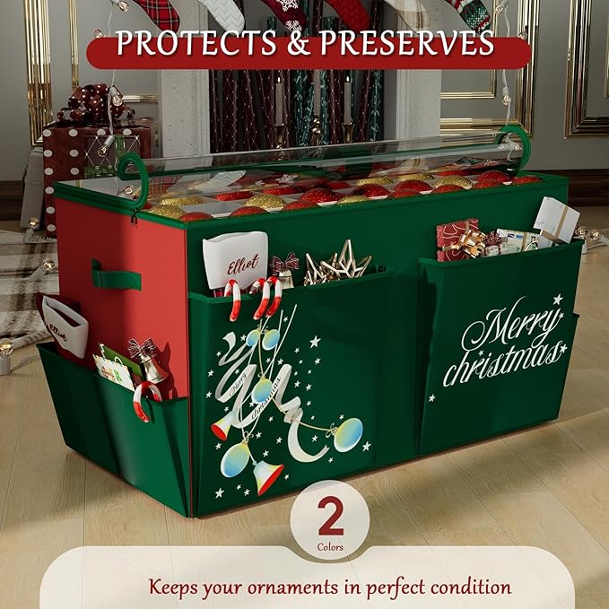 homyfort Christmas Ornament Storage Box, Large Compartment Ornament Organizer Boxes Containers with Dividers for 128 Xmas Holiday Christmas Tree Ornament Storage