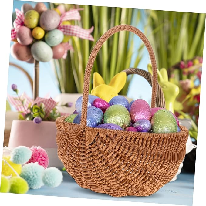 Homoyoyo Rectangular Easter Basket Weaving Mini Handcraft Storage Holder Handle for Home Decoration Boys and Girls and Party Use
