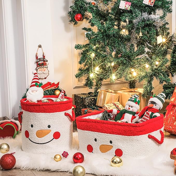 INough Christmas Gift Basket, Large Red Collapsible Storage Basket with Handles, Empty Holiday Basket for Gifts, Blankets, Baby Items and Home Christmas Decorations