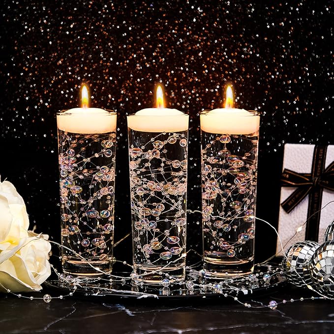 Tondiamo 24 Pcs Artificial Pearl String for Floating Candle Faux Pearls Beads String Garland Centerpiece Decoration for Vases Filler Wedding Spring Holiday Party Decor(Dazzling Color)