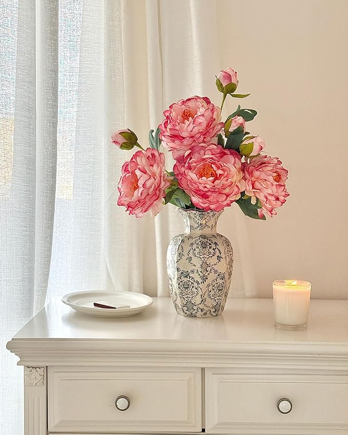 Vintage Chinoiserie Ceramic Vase, Porcelain Decorative Flower Vase for Centerpiece Living Room Table Shelf, Retro Country Decor