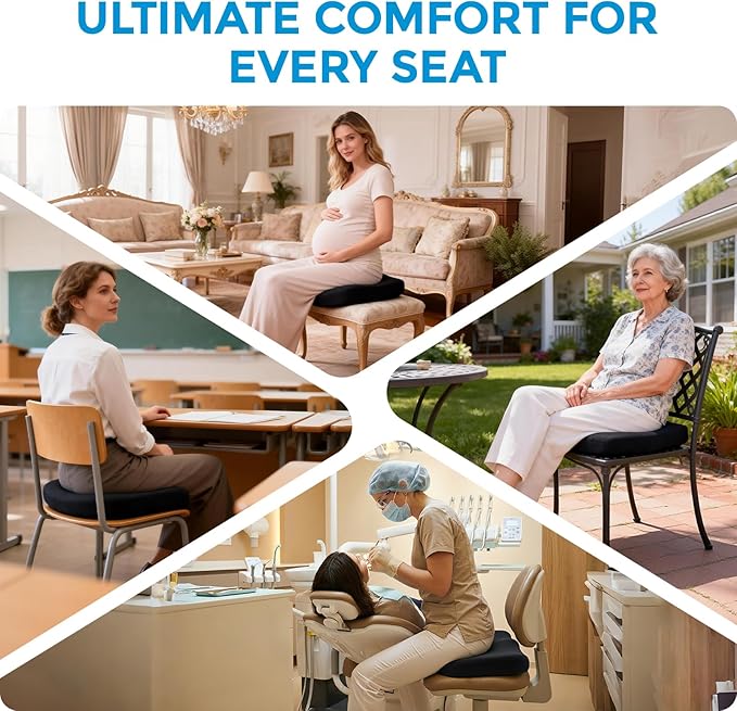 Tsumbay Firm Support Coccyx Cushion for Office Chair - Orthopedic Memory Foam, XL Size (18.5”x16.5”), Tailbone Pain Relief with Removable Washable Cover & Handle for Car, Wheelchair