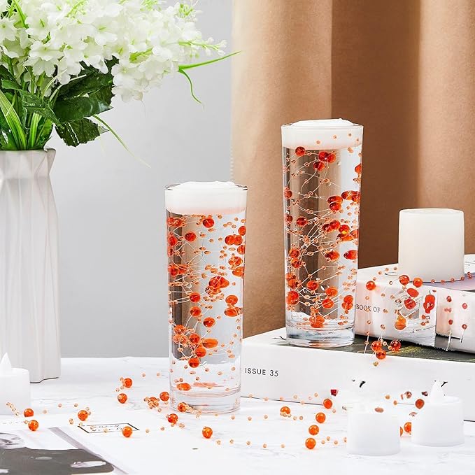 Tondiamo 24 Pcs Artificial Pearl String for Floating Candle Faux Pearls Beads String Garland Centerpiece Decoration for Vases Filler Wedding Spring Holiday Party Decor(Orange)