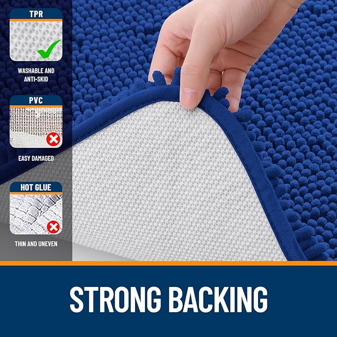 OLANLY Large Bathroom Rugs 40x24, Extra Soft Absorbent Chenille Bath Rugs, Rubber Backing Quick Dry, Machine Washable Bath Mats for Bathroom Floor, Tub and Shower, Home Decor Accessories, Royal Blue