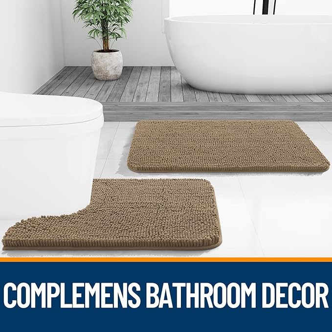 OLANLY Bathroom Runner Rugs 59x20, Extra Soft Absorbent Chenille Bath Rugs, Rubber Backing Quick Dry, Machine Washable Long Bath Mats for Bathroom Floor, Tub and Shower, Home Decor Accessories, Tan