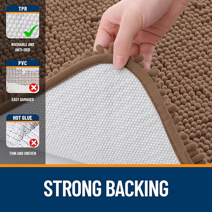 OLANLY Bathroom Runner Rugs 70x24, Extra Soft Absorbent Chenille Bath Rugs, Rubber Backing Quick Dry, Machine Washable Long Bath Mats for Bathroom Floor, Tub and Shower, Home Decor Accessories, Mocha