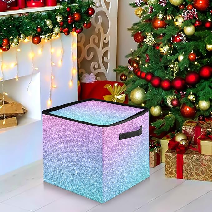Pink Purple Christmas Ornament Storage Basket Box Winter Xmas Holiday Storage Container Cube with Adjustable Dividers for 64 Holiday Ornaments or Decorations Keeps Clean and Dry for Next Season