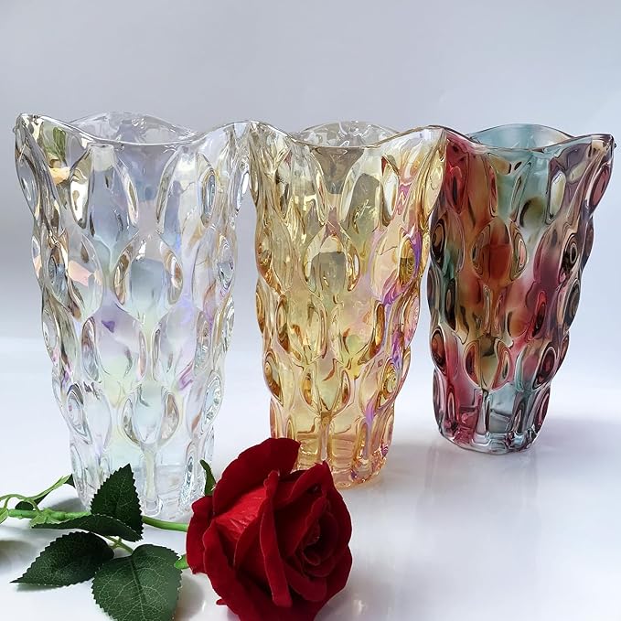 Heavy Glass Flower Vase Thickened 3.5lb 9.5inch Sparkle vase Bohemian Style, for Centerpieces,Wedding,Perfect Home Decor (Sparkle)