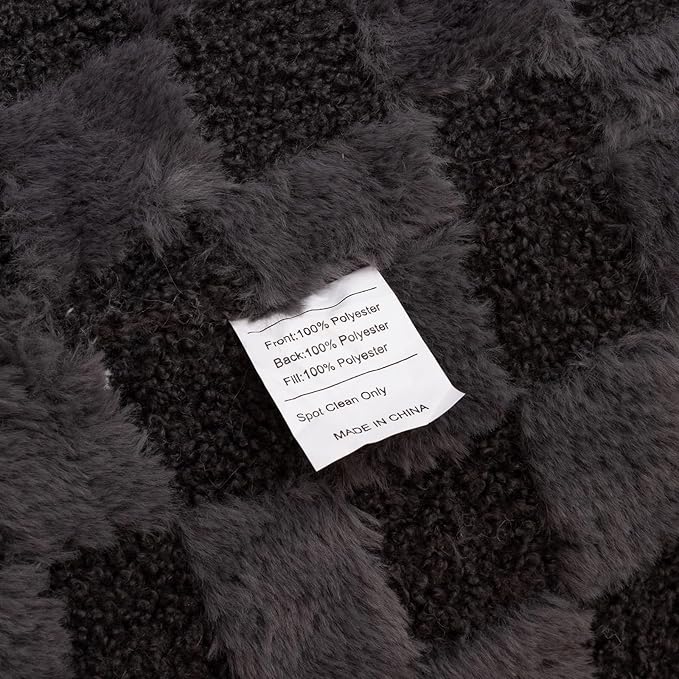 A Nice Night Faux Fur Reading Pillow,Checkered Fluffy Grid Plaid,Bed Wedge Pillow Large Adult Children Backrest with Arms for Bedrest,Darkgrey