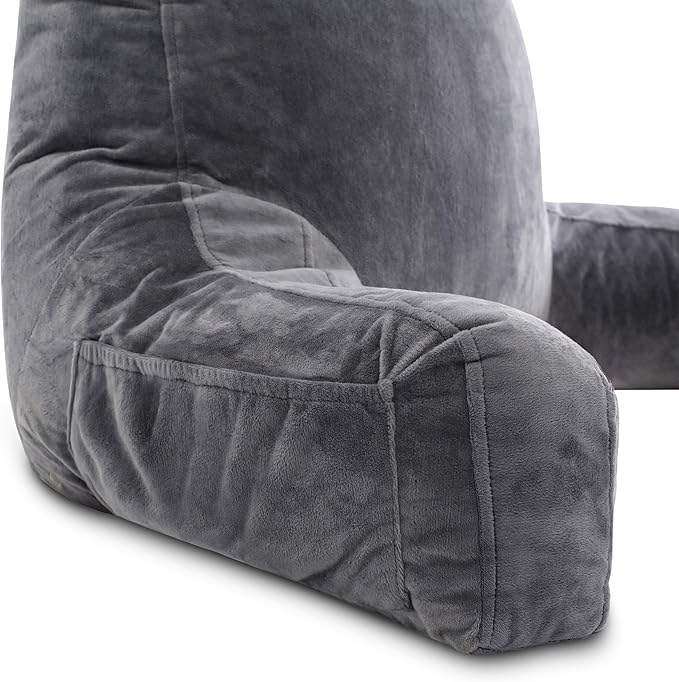 Husband Pillow XXL The Original for Adults - 30" Tall Backrest for Sitting Up in Bed - Firm Support Reading & Bed Rest Pillows for Adults, Neck Roll, Removable Cover - TV - Dark Grey
