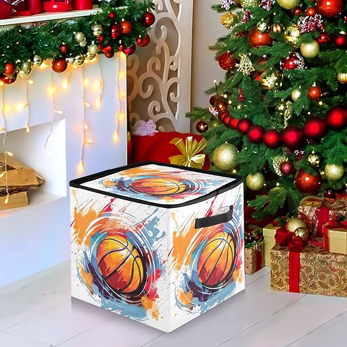 Kigai Basketball Painting Christmas Ornament Storage Box with Zipper & Adjustable Dividers Holiday Ornament Organizer Xmas Storage Container, 64 Balls