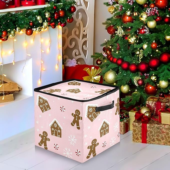 Pink Snowflake Christmas Ornament Storage Basket Box Winter Xmas Holiday Storage Container Cube with Adjustable Dividers for 64 Holiday Ornaments or Decorations Keeps Clean and Dry for Next Season