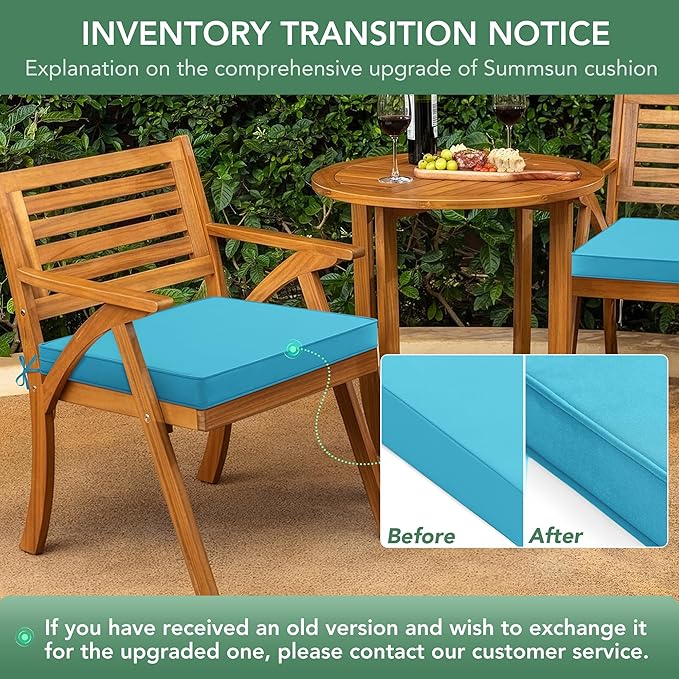 Summsun Outdoor Chair Cushions Set of 6: Waterproof & Color Fastness Seat Cushion for Patio Furniture - 22 x 22 x 3 Inch Chair Pads with Ties and Hidden Zipper - Patio Chair Cushion Replacement, Teal