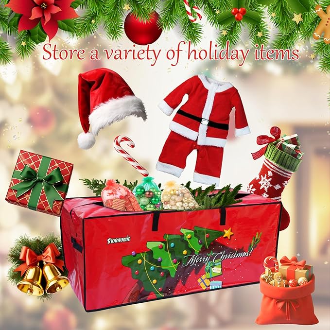 Christmas Tree Storage Bag 5ft/6ft,Up to 7.5ft, Small Christmas Tree Bag,Double Thickened Woven Fabric,Christmas Tree Storage for Disassembling Artificial Tree with 3 Organizer Pouches