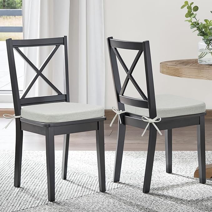 Shinnwa Dining Chairs Cushions Set of 6, Patented Design Memory Foam Kitchen Chair Pads with Ties and Washable Cover, 6 Pack, 17" x 16" x 2", Off White