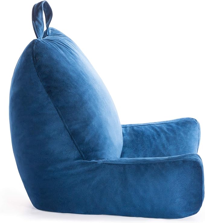 Linenspa Reading Pillow with Shredded Memory Foam- Back Pillow for Sitting in Bed, Reading, Gaming, Watching TV – Bed Chair with Arms, Dorm Room Essentials, Navy