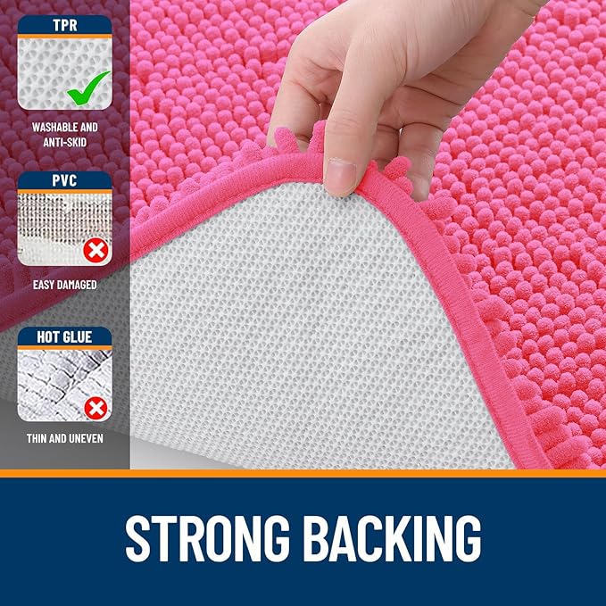 OLANLY Bathroom Rugs 32x20, Extra Soft Absorbent Chenille Bath Rugs, Rubber Backing Quick Dry, Machine Washable Bath Mats for Bathroom Floor, Tub and Shower, Home Decor Accessories, Hot Pink