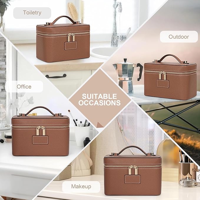 HiTotes Makeup Bag Vanity Case for Women Leather Cosmetic Bag Travel Toiletry Bags Portable Makeup Organizer Case