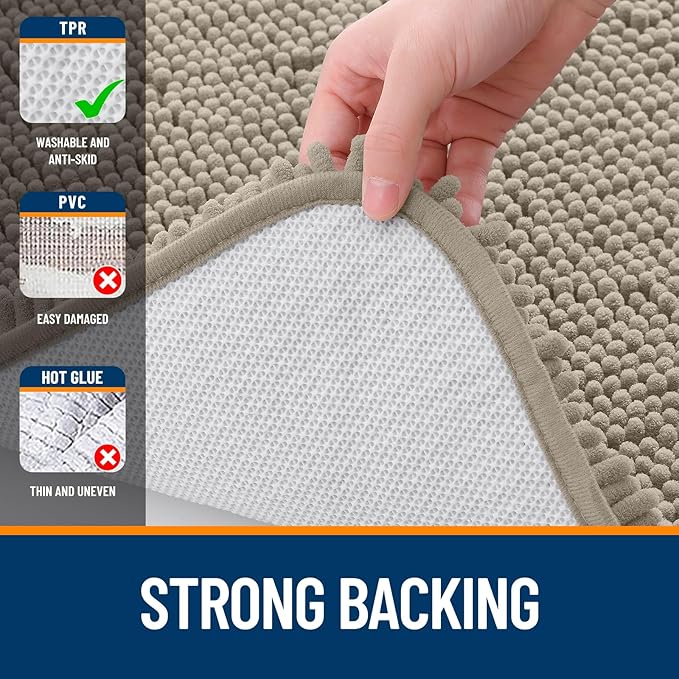 OLANLY Large Bathroom Rugs 44x32, Extra Soft Absorbent Chenille Bath Rugs, Rubber Backing Quick Dry, Machine Washable Bath Mats for Bathroom Floor, Tub and Shower, Home Decor Accessories, Warm Taupe
