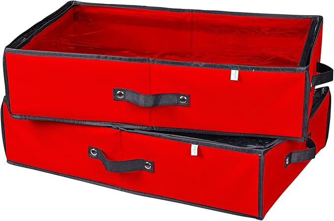 ProPik 2 Pack Christmas Figures Storage Box | Each Holds 4 Holiday Figurines up to 16” | Adjustable Nutcracker Decor Ornament Storage Container | Xmas Decorations Accessories Boxes (Red)
