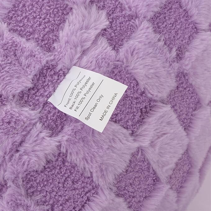 A Nice Night Faux Fur Reading Pillow,Checkered Fluffy Grid Plaid,Bed Wedge Pillow Large Adult Children Backrest with Arms for Bedrest,Purple
