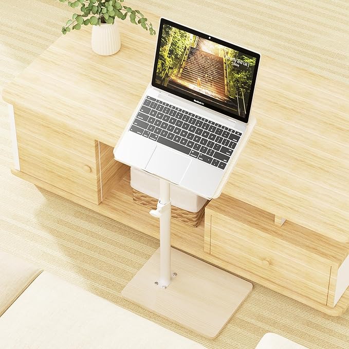 YUHFERA Sofa Armrest Tray Table for Couch - 360° Swivel Height Adjustable End for Small Spaces, Snack Side Table for Bed or Chair with Phone & Tablet Slot (Oak,Angle Adjustable)
