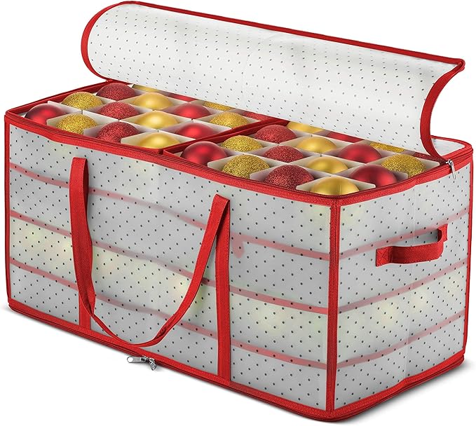 Christmas Ornament Storage Box with 128 Capacity - Waterproof Hard Plastic Organizer, Foldable Design & Dual Zipper for Holiday Balls - Portable Decoration Storage Container
