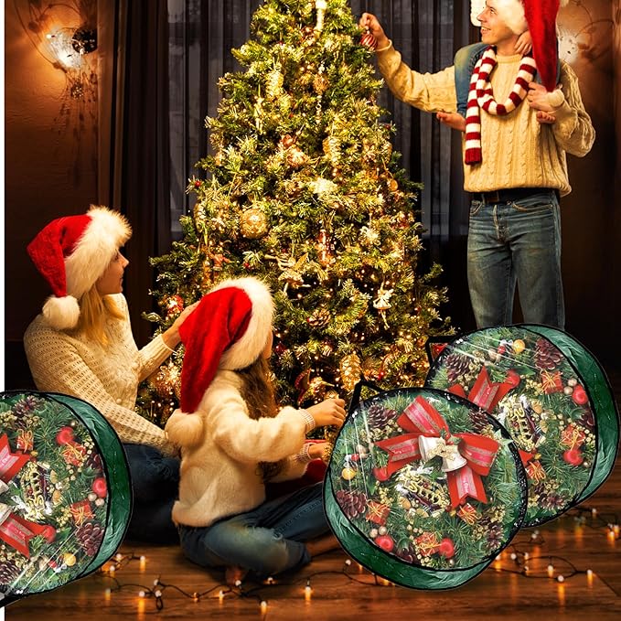 YAYODS 6 Pack Wreath Storage Container Bag, 24x8 Inch Christmas Wreath Storage Container Heavy Duty Christmas Wreath Boxes with Clear Window for Xmas Holiday Seasonal Wreath Garland (Green)