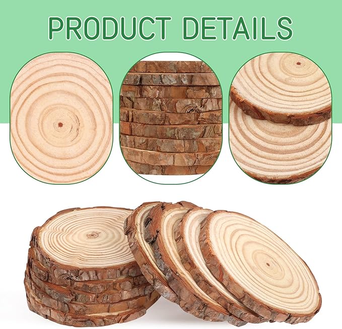 FSWCCK 10 PCS Unfinished Wood Slices for Centerpieces,4.7-5.1 Inch,Round Natural Discs with Tree Bark,Wooden Cookies Circles for Crafts Christmas Ornaments, Rustic Wedding Table Decoration (4.7"-5.1")