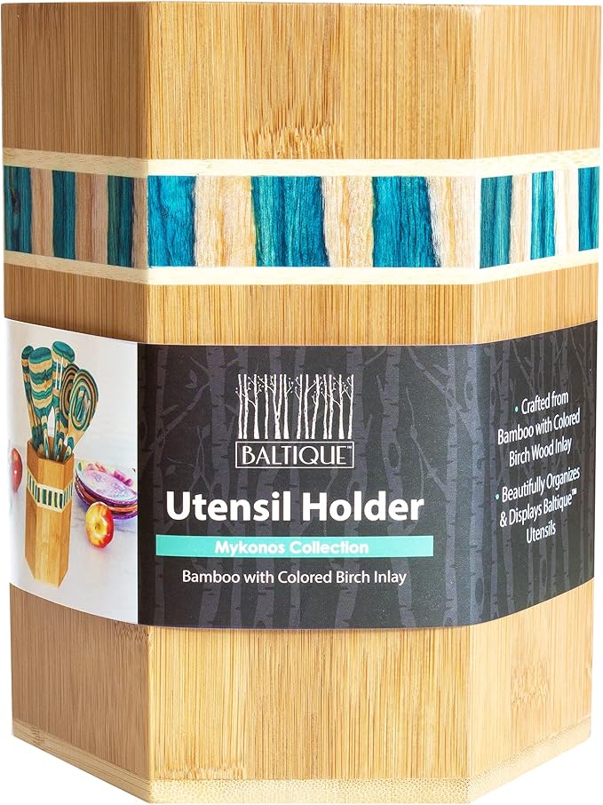 Totally Bamboo Baltique Mykonos Collection Kitchen Utensil Holder, Large Cooking Utensil Crock for Countertop