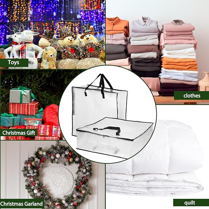 5 Pack Clear Christmas Wreath Storage Container, 26" Large Plastic Garland Container, Large Square Gift Bag Storage Organizer, Garland Decor Organizer, Clear Storage Bags for Xmas Seasonal Wreath