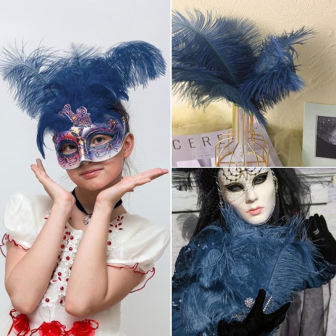 30pcs Navy Blue Ostrich Feathers Natural Bulk 8-10inch(20-25cm) Vase Craft Wedding Home Party Centerpieces Christmas Day Decoration