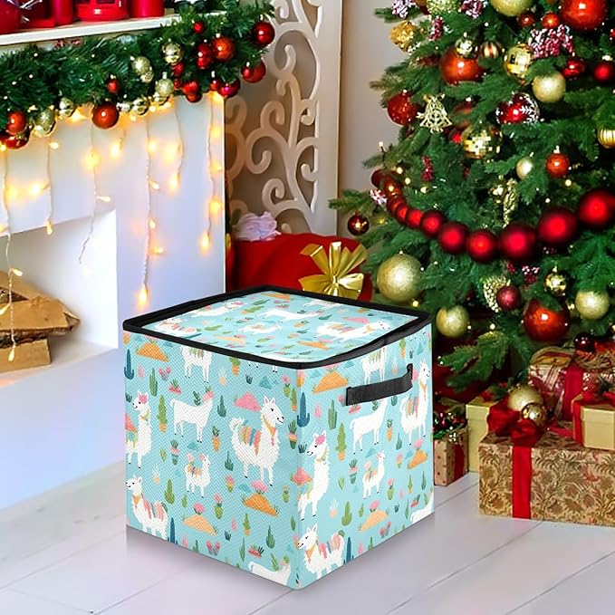 Kigai Alpaca Christmas Ornament Storage Box with Zipper & Adjustable Dividers Holiday Ornament Organizer Xmas Storage Container, 64 Balls