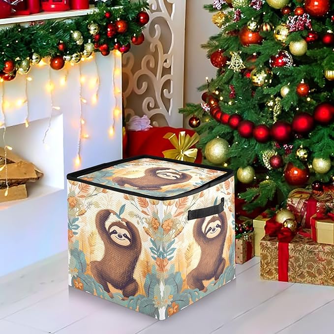 Kigai Sloth Christmas Ornament Storage Box with Zipper & Adjustable Dividers Holiday Ornament Organizer Xmas Storage Container, 64 Balls