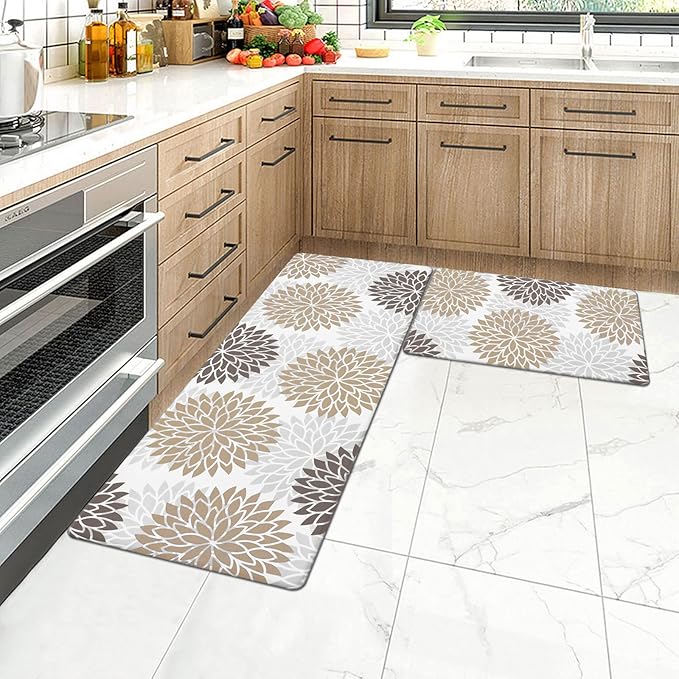 HEBE Anti Fatigue Kitchen Rugs Sets of 2, Non Slip Kitchen Mats for Floor, Waterproof Cushioned Comfort Standing Carpet for Kitchen Sink, Home Office, Laundry Room