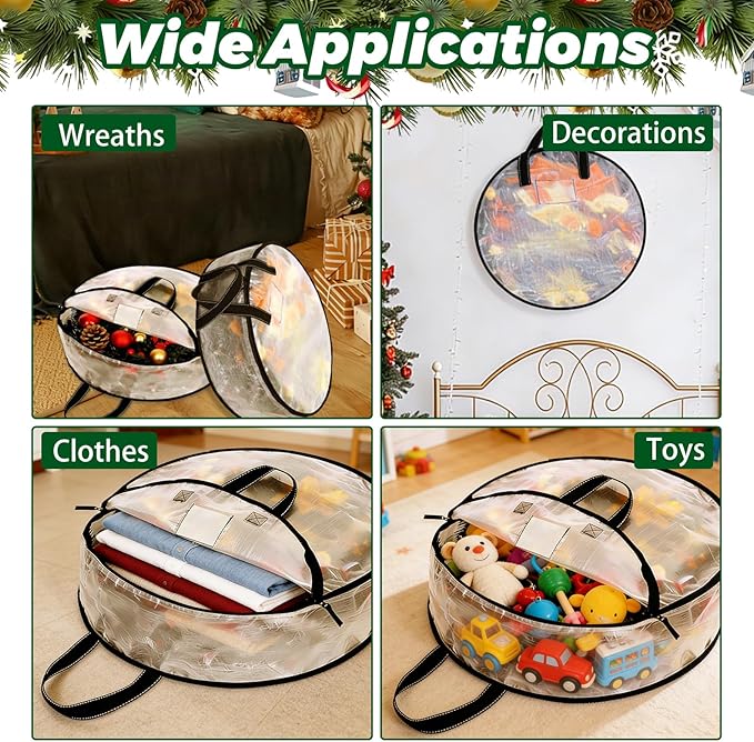 YAYODS 6 Pack Wreath Storage Container 30 Inch Christmas Wreath Storage Bag, Heavy Duty Christmas Wreath Boxes with Clear Window for Xmas Holiday Seasonal Wreath Garland (Black)
