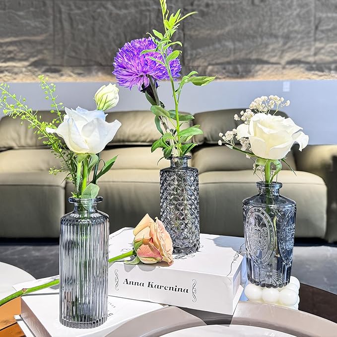 Mini Bud Vases As Wedding Centerpieces for Tables,Clear Bud Vases for Flowers,Small Flower Vases Suitable for Birthday Party,Anniversary,Wedding Reception,Baby Shower (Black, 24PCS)
