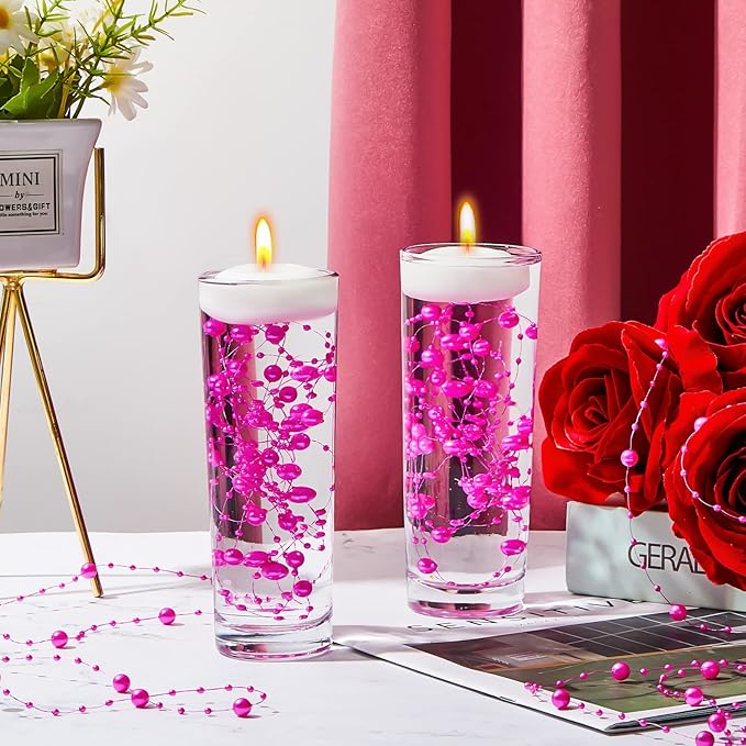 Tondiamo 24 Pcs Artificial Pearl String for Floating Candle Faux Pearls Beads String Garland Centerpiece Decoration for Vases Filler Wedding Spring Holiday Party Decor(Rose Red)