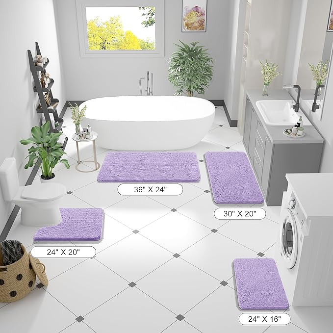 OLANLY Bathroom Runner Rugs 59x20, Soft Absorbent Chenille Bath Rugs, Rubber Backing Quick Dry, Machine Washable Long Bath Mats for Bathroom Floor, Tub and Shower, Home Decor Accessories, Lavender