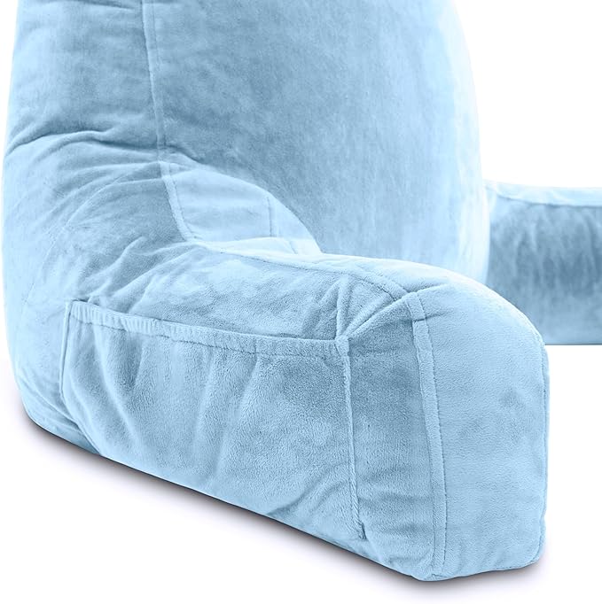 Husband Pillow XXL The Original for Adults - 30" Tall Backrest for Sitting Up in Bed - Firm Support Reading & Bed Rest Pillows for Adults, Neck Roll, Removable Cover - TV - Sky Blue
