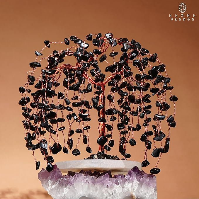 Chakra Tree of Life Birthday Gifts for Women, Home and Office Decor, Handmade Black Obsidian Crystal Tree for Money, Positivity, Reiki Healing, Spiritual Good Luck Gifts for Mom & Dad