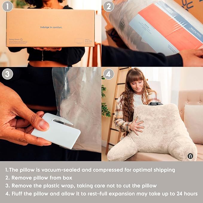 Nestl Fur Reading Pillow with Laptop Lap Desk, Stylish Back Pillow for Sitting Up, Lap Desk with Reading Pillows for Sitting in Bed Adult & Kids, Faux Fur Chair Pillow with Arms - Linen